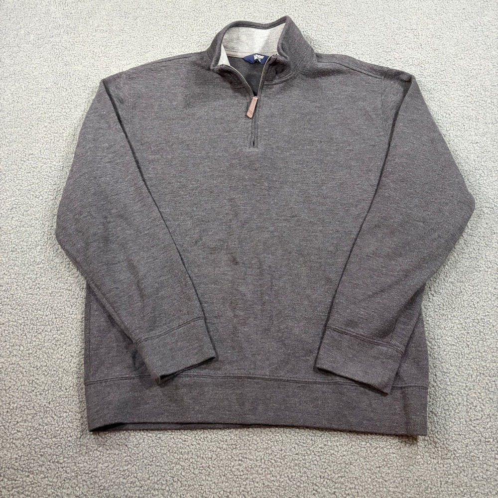 Lands End Pullover Mens L Gray Quarter Zip Mock Neck Ribbed Knit Sweater 447688